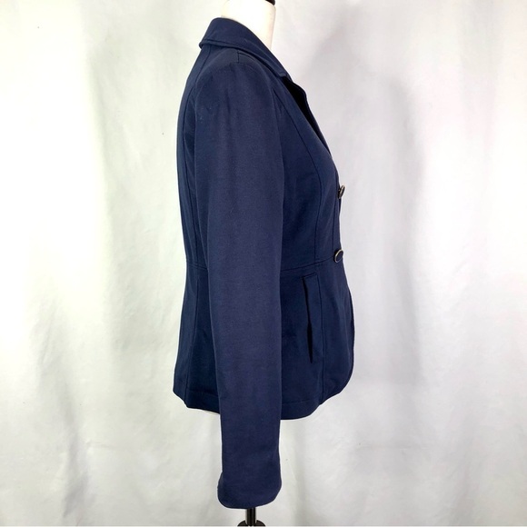 H&M navy blazer double breasted equestrian style jersey knit cotton poly 10 - Picture 3 of 11